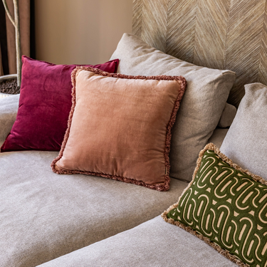 Kotabo decorative cushion green with print and fringes – 30 x 50 cm – Olive Oasis