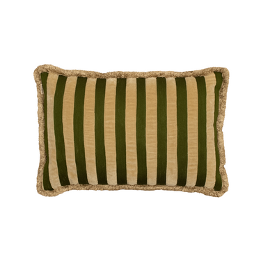 Kotabo decorative cushion stripes with fringes - 40 x 60 cm - ''Olive oasis''