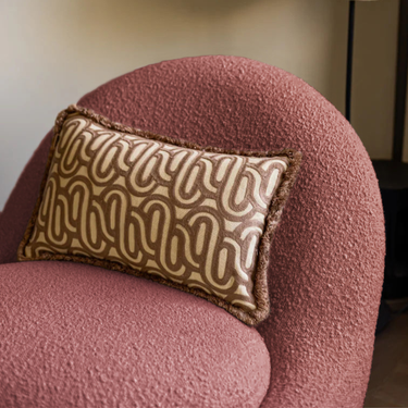 Kotabo sierkussen met swirl print en franjes – 30 x 50 cm – Bold Beige