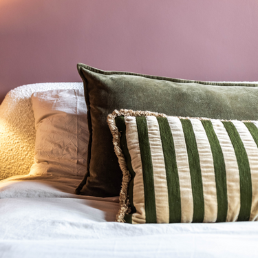Kotabo decorative cushion stripes with fringes - 40 x 60 cm - ''Olive oasis''