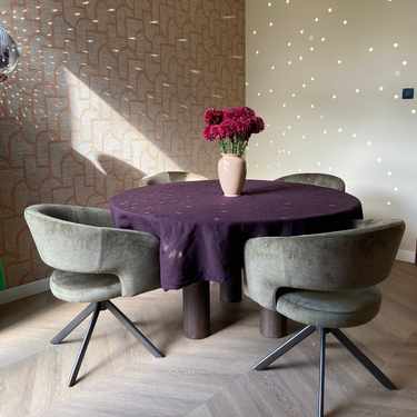 Purple linen tablecloth round