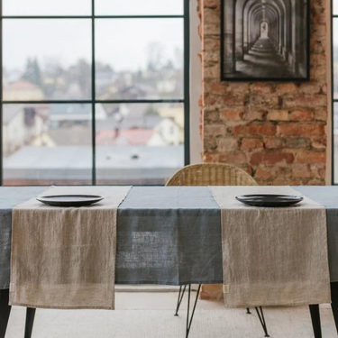 Beige linen table runner