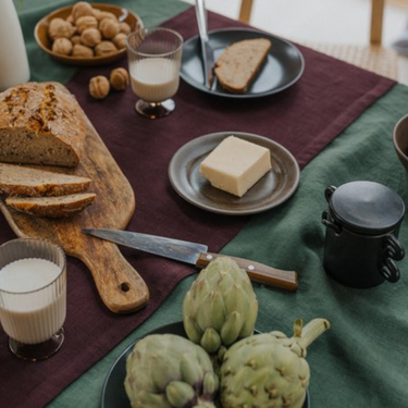Purple linen table runner