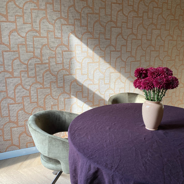 Purple linen tablecloth round