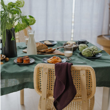 Purple linen tea towel