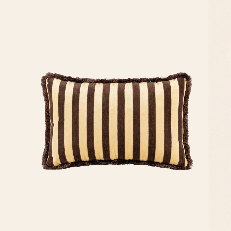Kotabo Zierkissen Braun gestreift mit Fransen – 40 x 60 cm – Chocolate