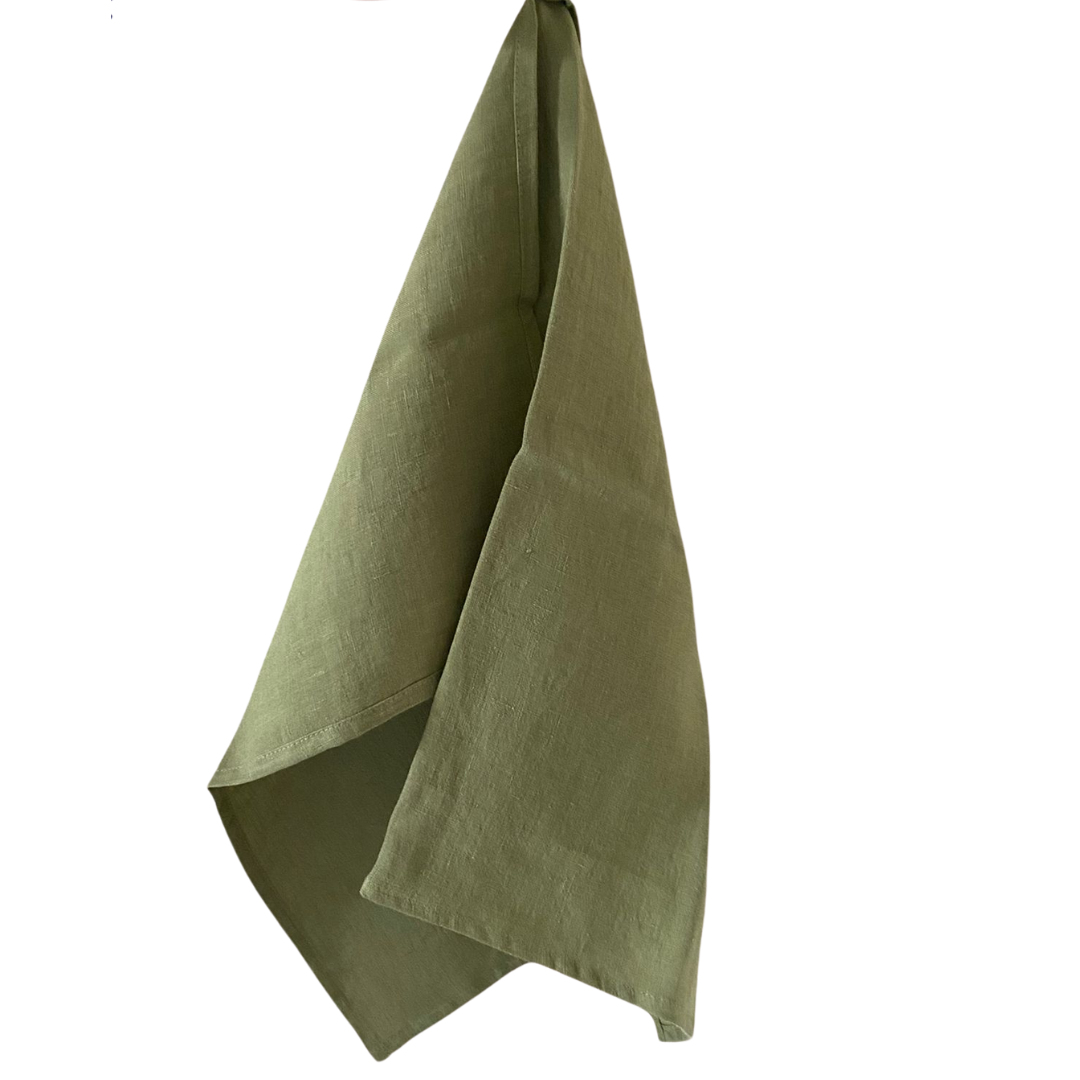 Green linen tea towel