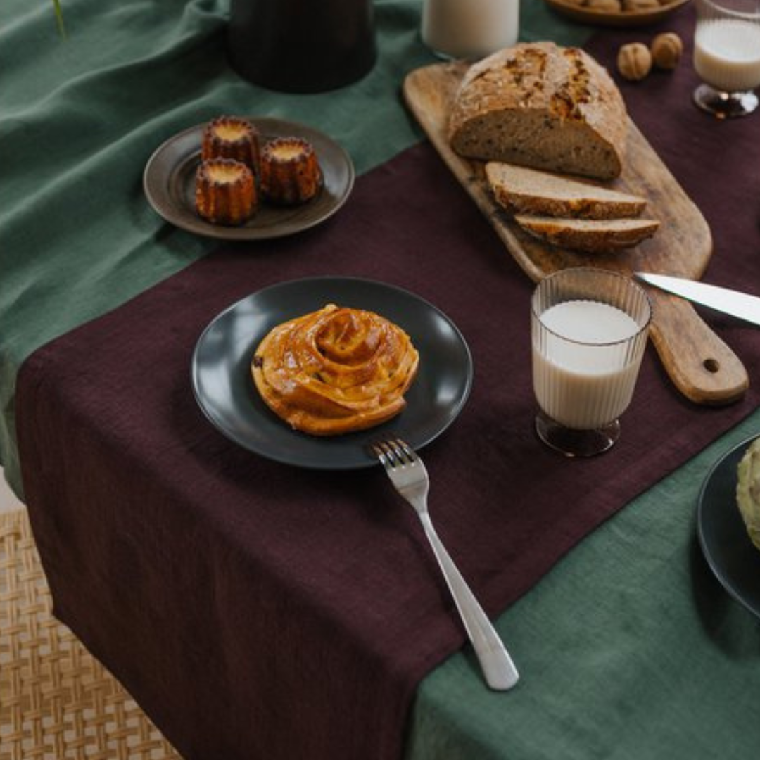 Purple linen table runner