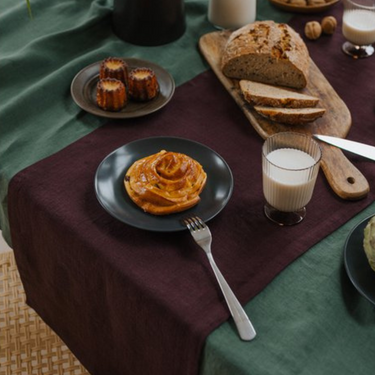 Purple linen table runner