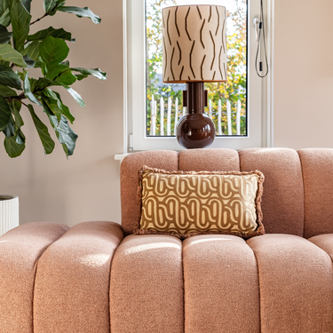 Kotabo decorative cushion with swirl print and fringes – 30 x 50 cm – Bold Beige