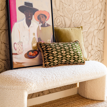 Kotabo decorative cushion with butterfly print and fringes – 30 x 50 cm – Olive Oasis