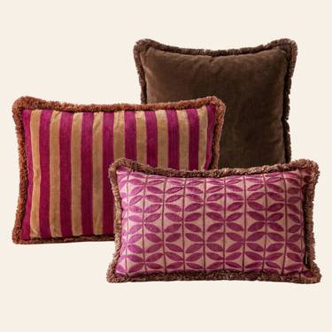 Set di cuscini decorativi Kotabo Minre – Set da 3 cuscini – Chocolate Chic & Blushed Berry