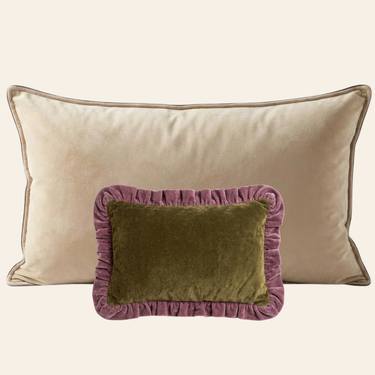 Set di cuscini decorativi Kotabo Avira – Set da 2 cuscini – Butter Beige, Olive Oasis & Plum Powder