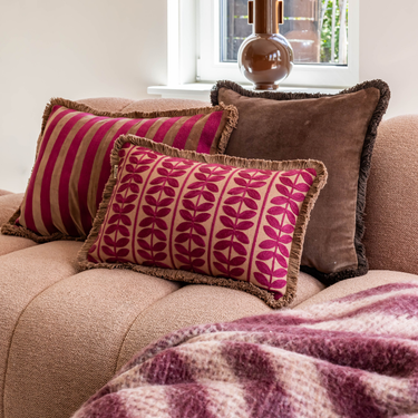 Kotabo gestreept plaid met franjes – 130 x 170 cm – Blushed Berry