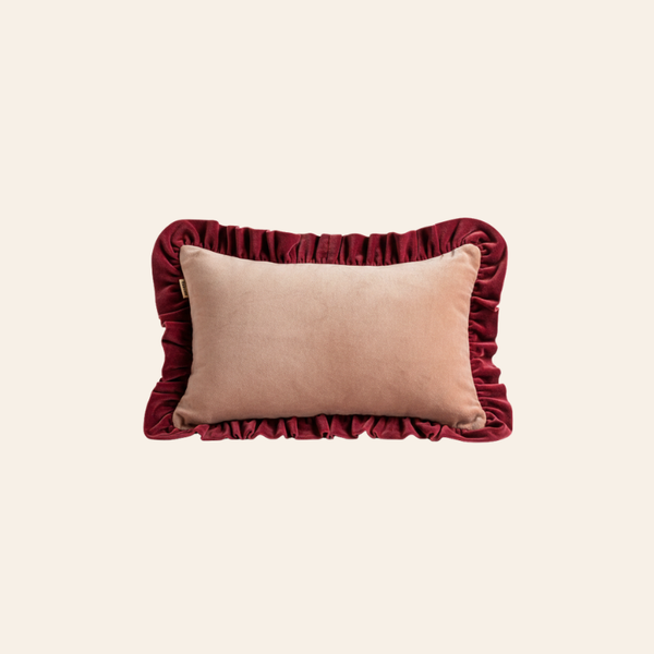 Kotabo sierkussen effen roze met bordeauxpaarse golfrand – 30 x 50 cm – Pretty in Pink x Magical Mauve