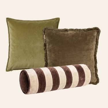 Kotabo sierkussenset Cecilia – Set van 3 kussens – Perfect Pistache, Olive Oasis & Chocolate Chic