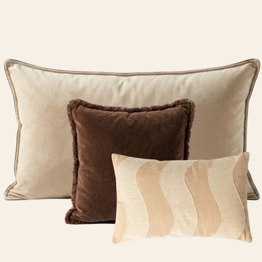 Set de cojines decorativos Kotabo Nore – Set de 3 cojines – Chocolate Chic y Butter Beige