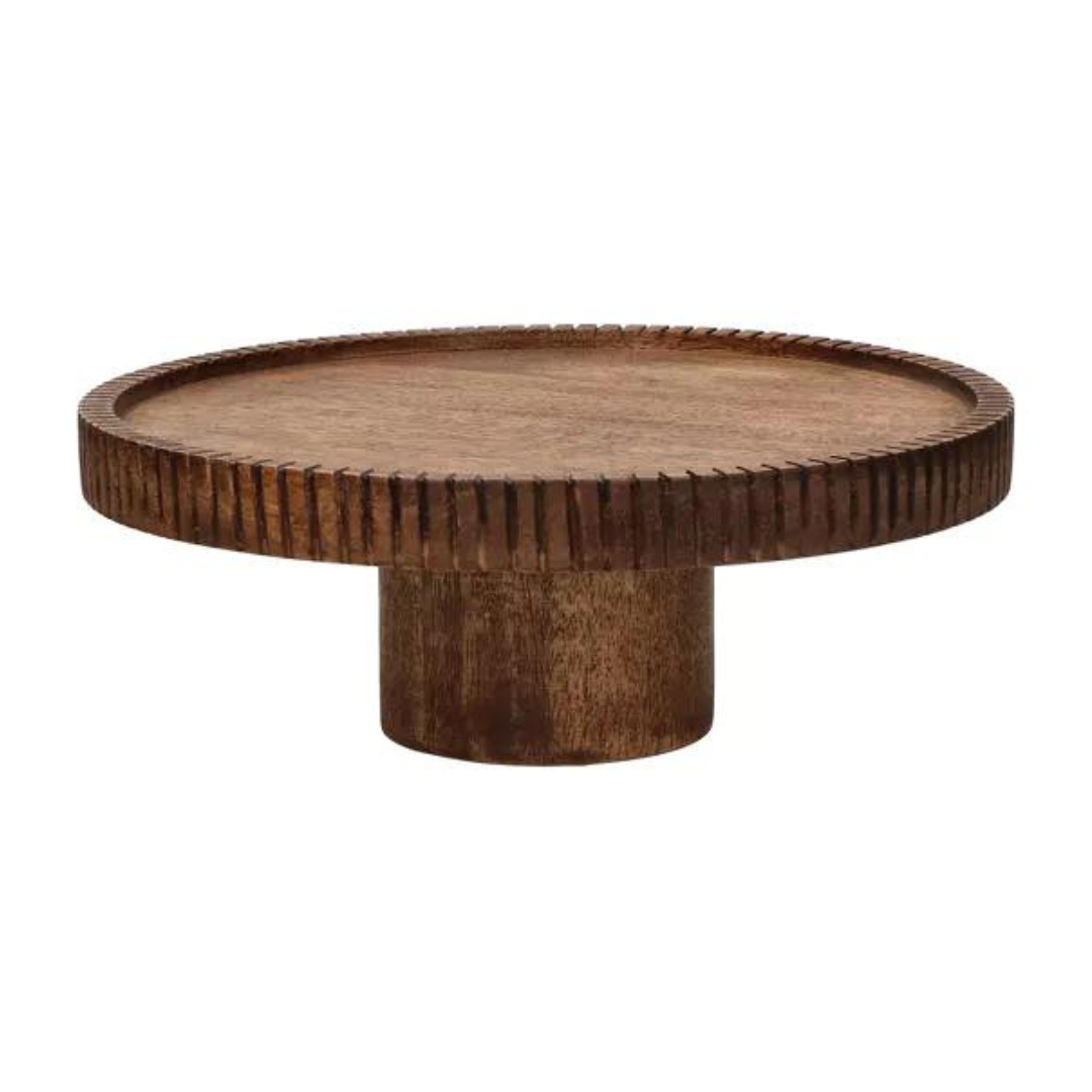 Cake tray/tray on foot made of mango wood in walnut colour M - Per piece