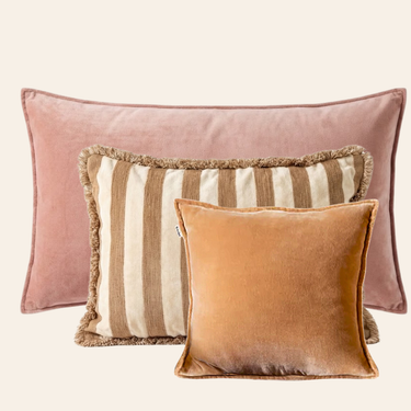 Kotabo sierkussenset Evi – Set van 3 kussens – Pretty in Pink, Bold Beige & Caramel Crunch