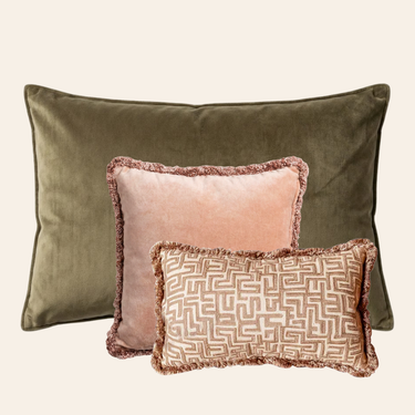 Kotabo Fay Decorative Cushion Set – Set of 3 Cushions – Olive, Pink &amp; Beige