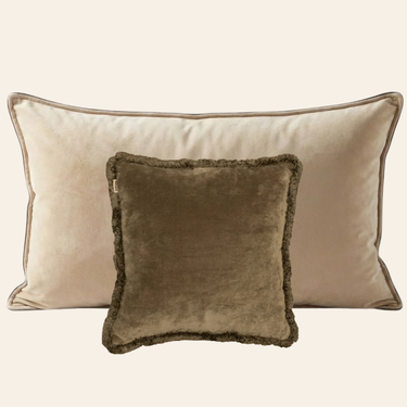 Kotabo Florine Dekokissen-Set – 2 Kissen – Butterbeige &amp; Olive Oasis