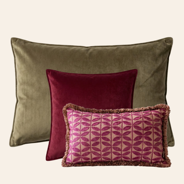 Kotabo Hailey Decorative Cushion Set – Set of 3 Cushions – Olive Oasis, Magical Mauve &amp; Blushed Berry