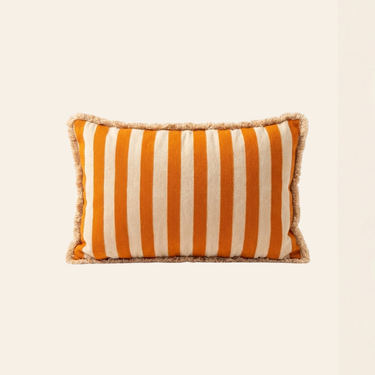 Kotabo decorative cushion with stripes and fringes – 40 x 60 cm – Oatmeal orange