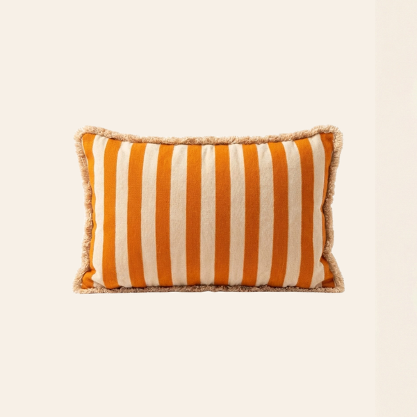 Kotabo sierkussen strepen met franjes – 40 x 60 cm – Oatmeal orange